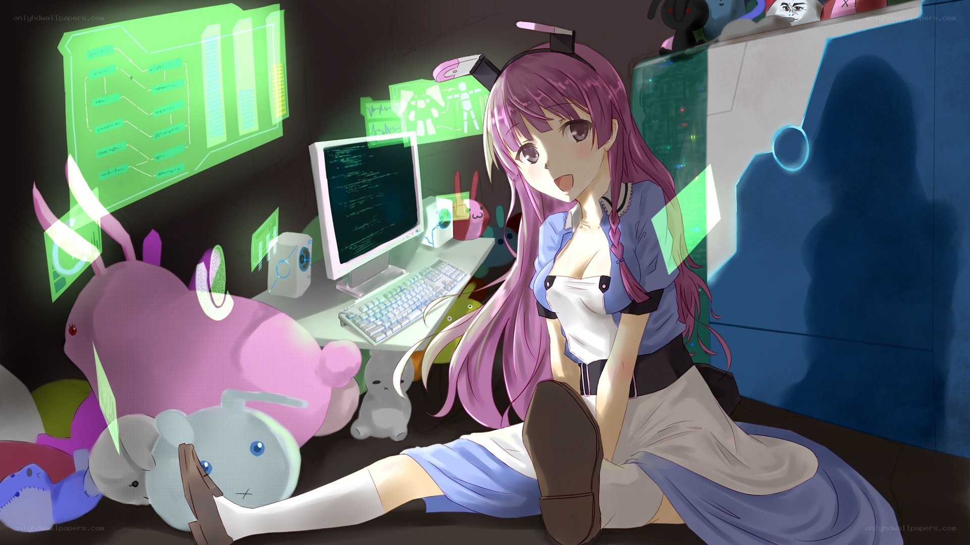 anime girl at computer desk