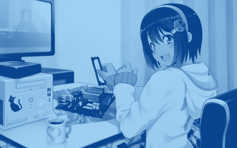 anime girl at computer desk