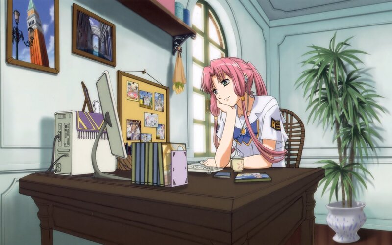 anime girl at computer desk