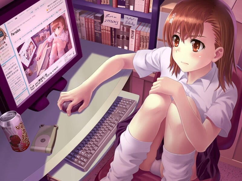 Anime girl at computer desk