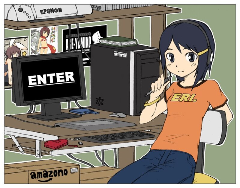 anime girl at computer desk