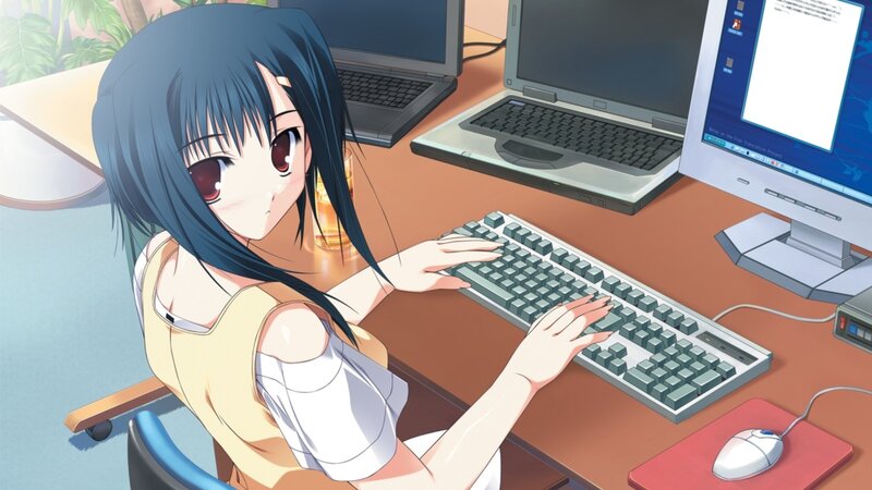 anime girl at computer desk