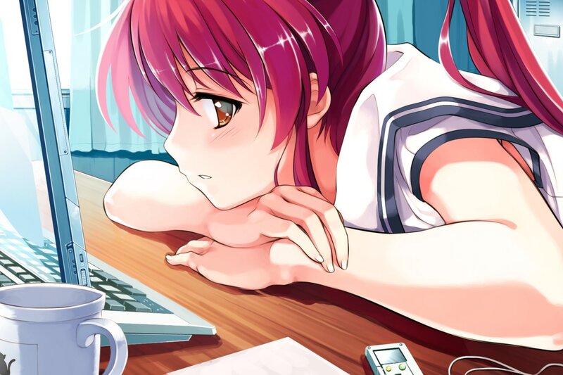 anime girl at computer desk