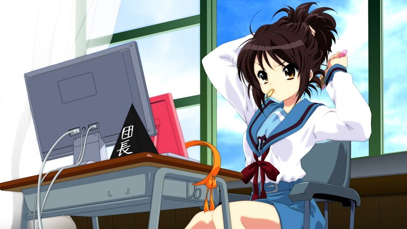 anime girl at computer desk