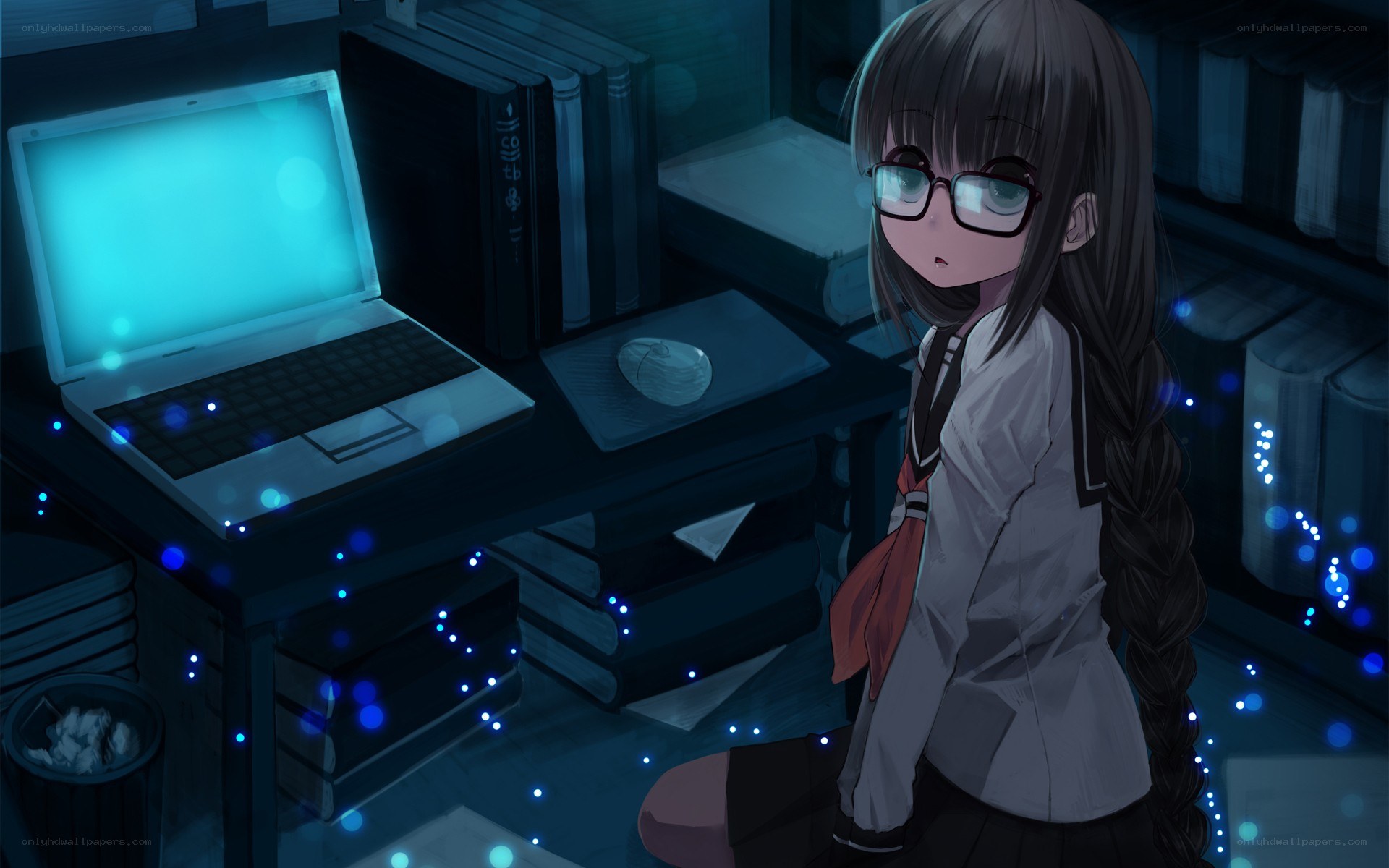 anime girl at computer desk
