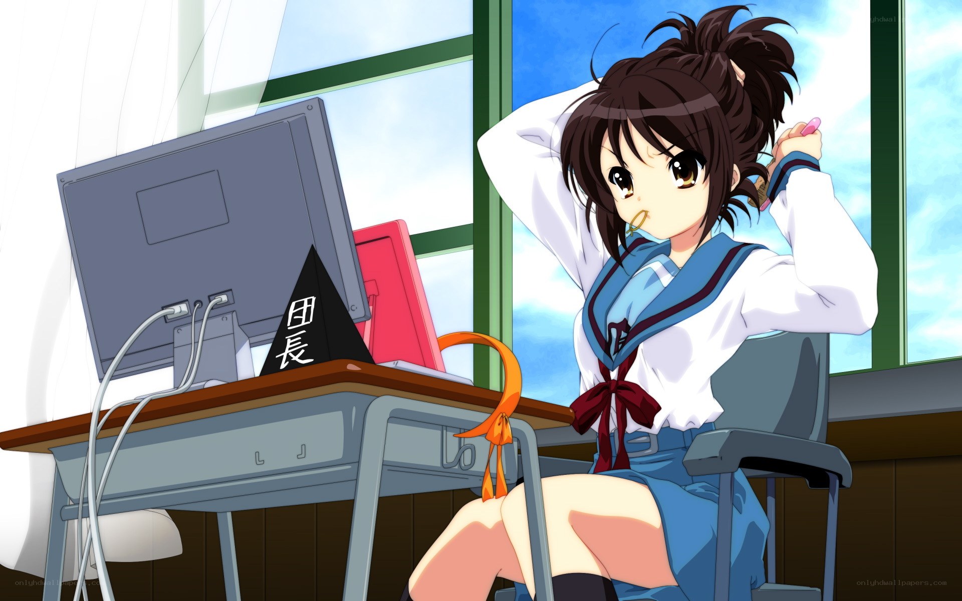 anime girl at computer desk