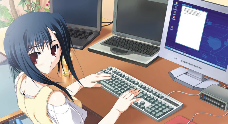 anime girl at computer desk