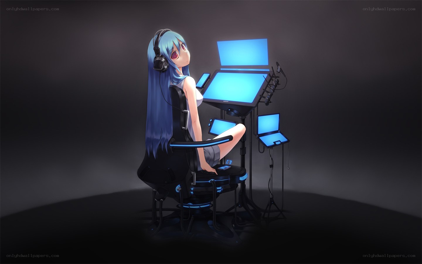 anime girl at computer station