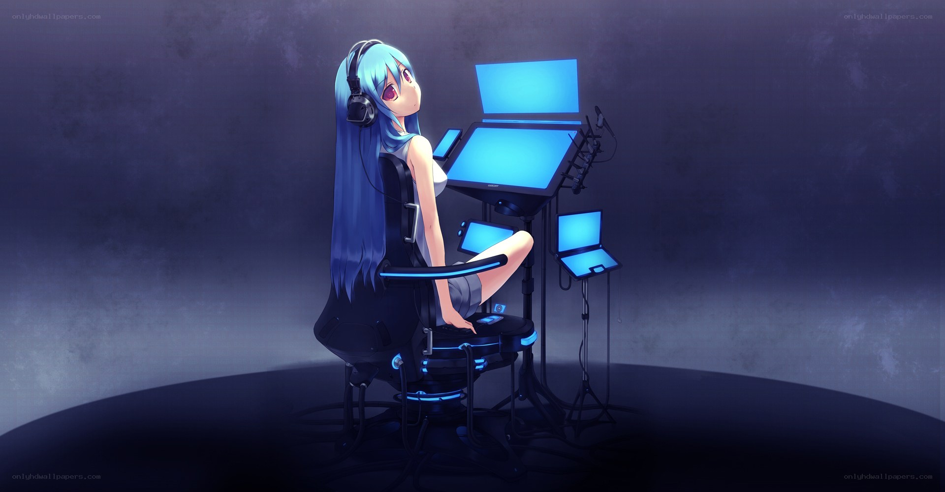 anime girl at computer station