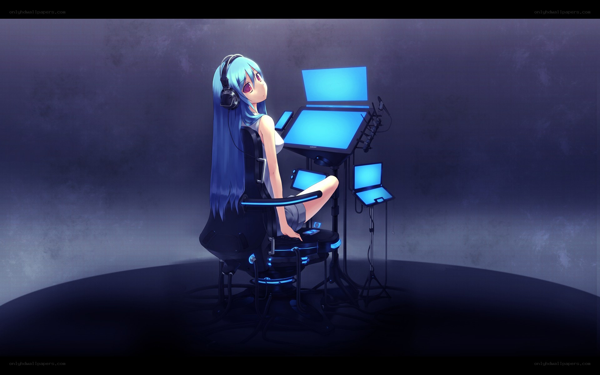 anime girl at computer station