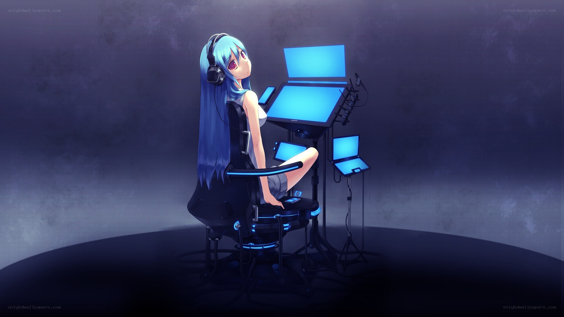 anime girl at computer station