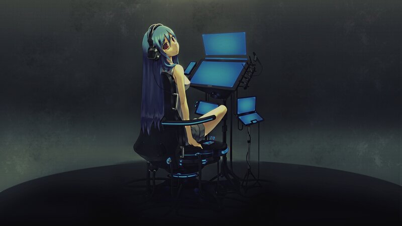 anime girl at computer station