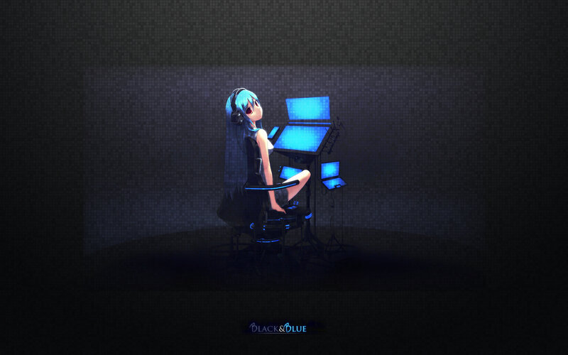Anime girl at computer station