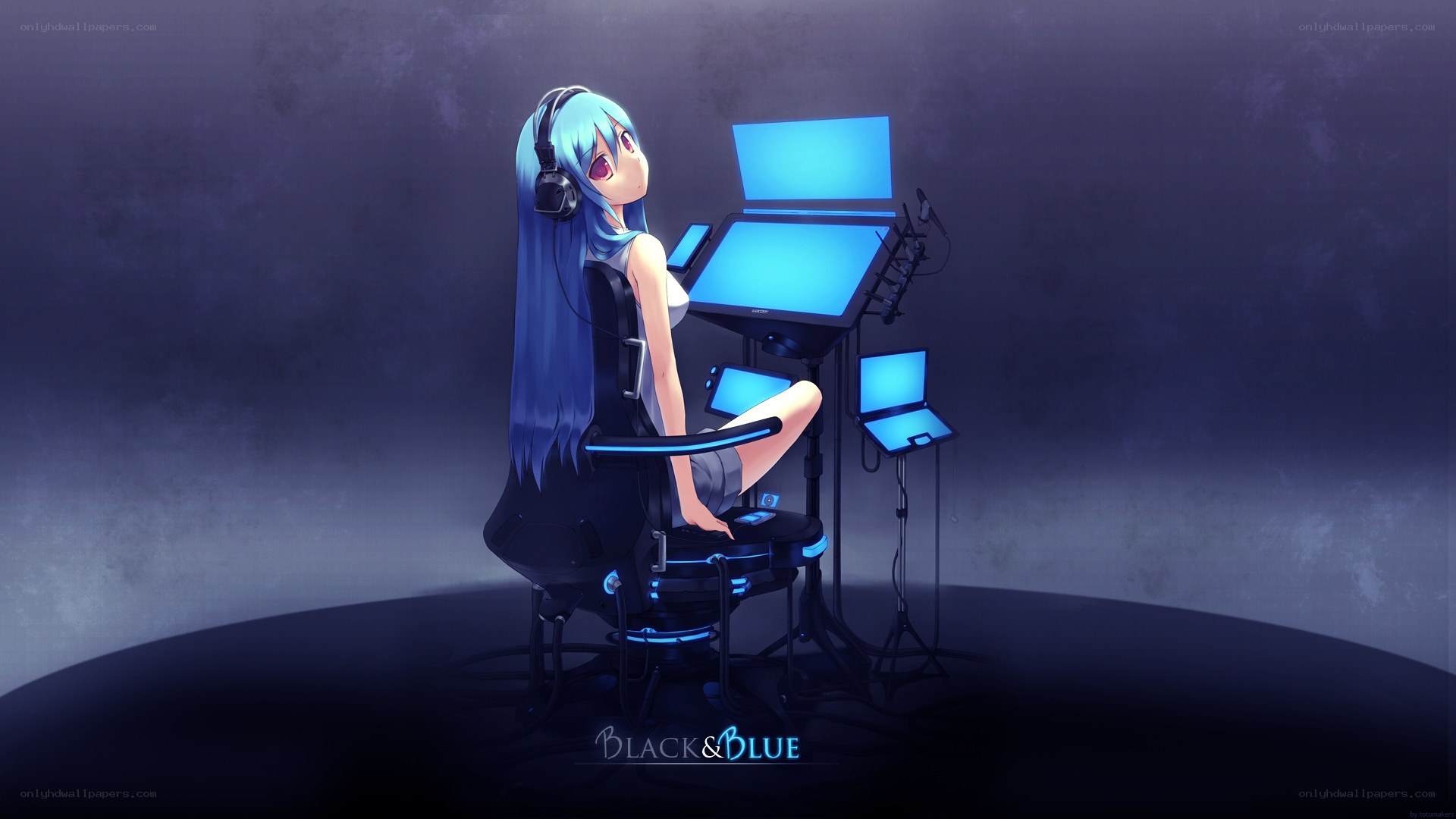 anime girl at computer station
