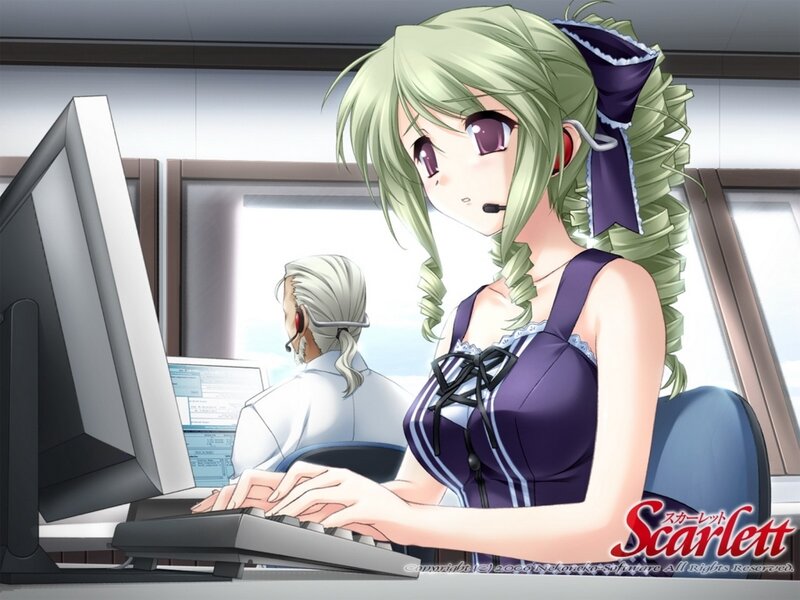 Anime girl at computer workstation