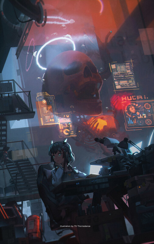 Anime Girl at Console — Blue, Dramatic
