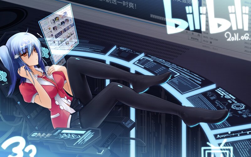 Anime Girl at Console — Blue