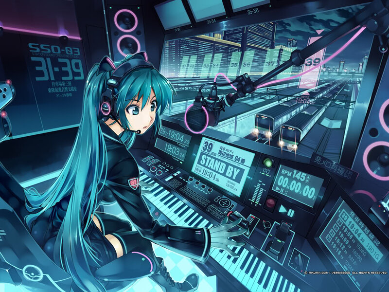 Anime Girl at Control Panel — Blue, Futuristic