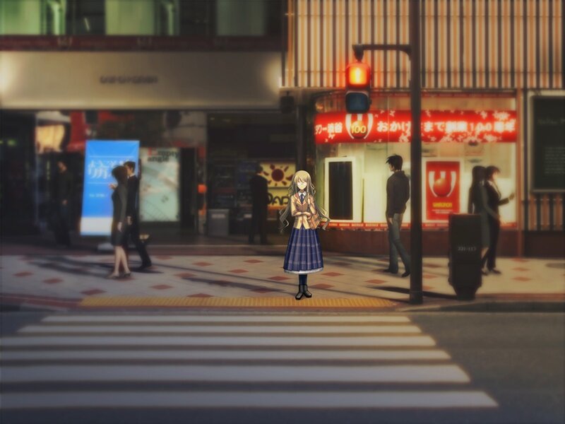 Anime Girl at Crosswalk — Blue