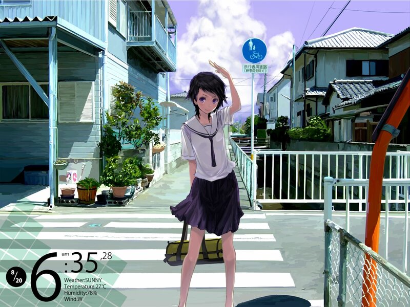 Anime girl at crosswalk