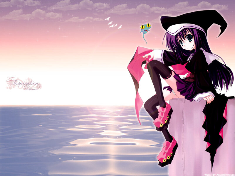 anime girl at dawn by water