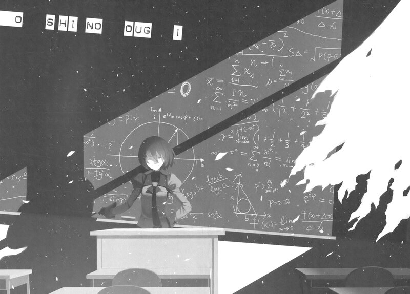 Anime Girl at Desk — Black, Dramatic