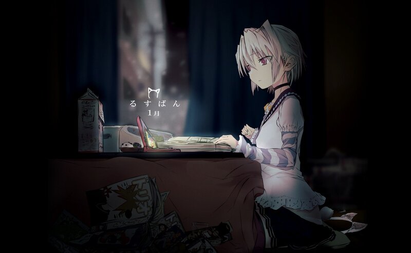 Anime Girl at Desk — Black, Quiet