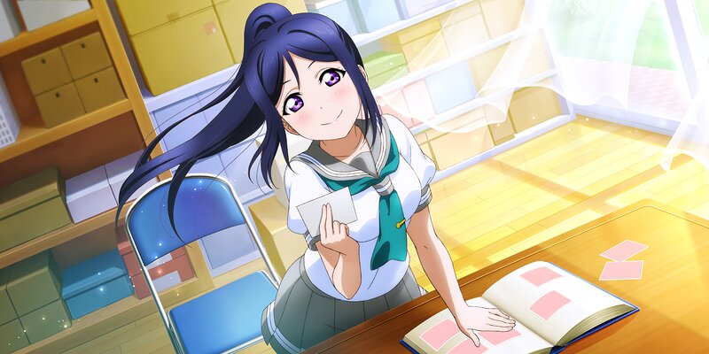 Anime Girl at Desk — Blue, Calm, Afternoon, Book