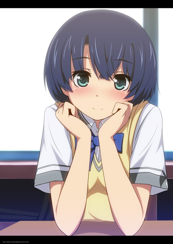 Anime Girl at Desk — Blue, Calm, Afternoon, School Uniform, Window