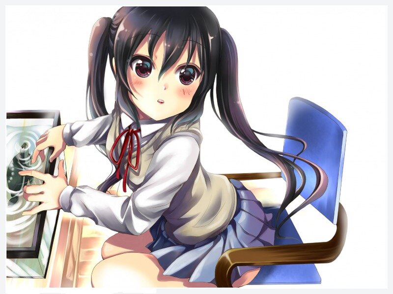 Anime Girl at Desk — Blue, Calm, Chair