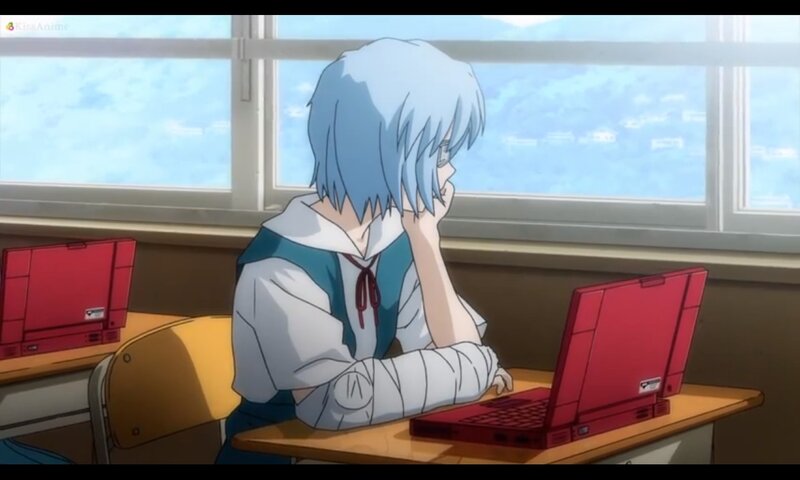 Anime Girl at Desk — Blue, Calm, Morning