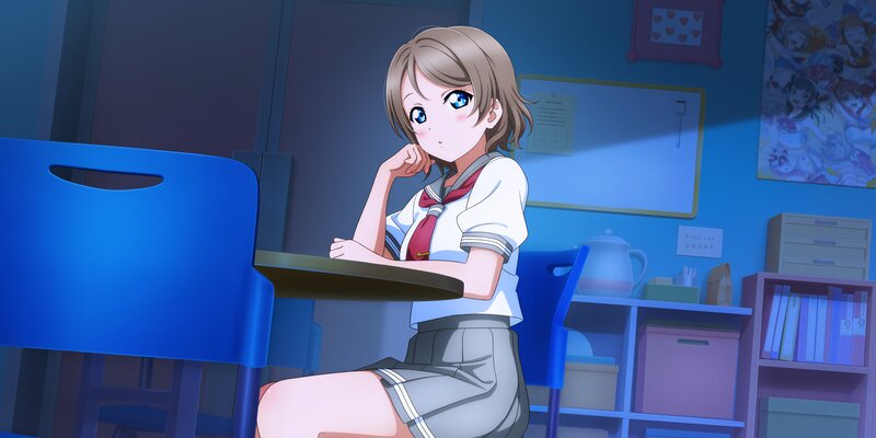 Anime Girl at Desk — Blue, Calm, Night, Chair