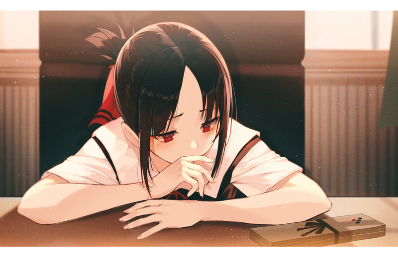 Anime Girl at Desk — Brown, Calm, Afternoon, Gift Box