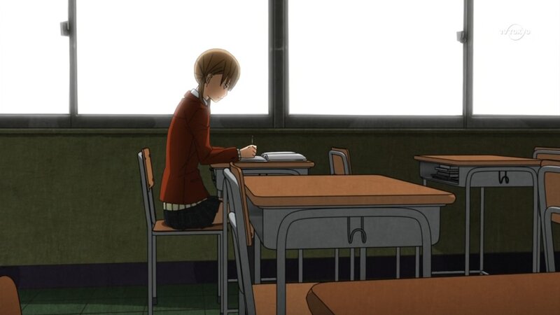 Anime Girl at Desk — Brown, Calm, Morning