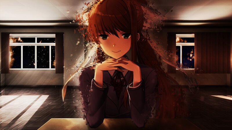 Anime Girl at Desk — Brown, Dramatic, Night