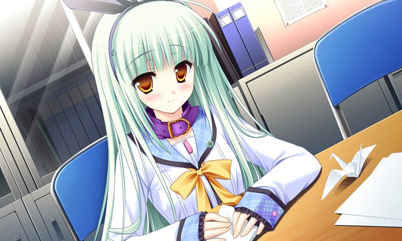 Anime Girl at Desk — Green, Calm, Afternoon