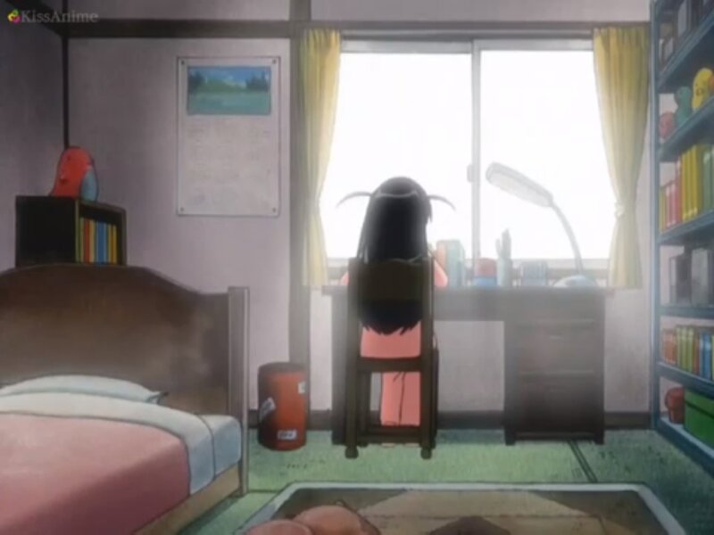 Anime Girl at Desk — Green, Calm, Morning