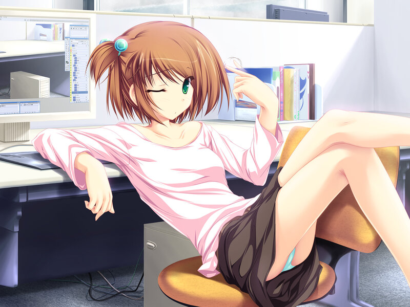 Anime Girl at Desk — Pink, Relaxed, Afternoon