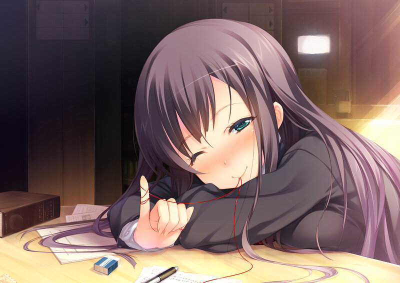 Anime Girl at Desk — Purple, Calm, Night