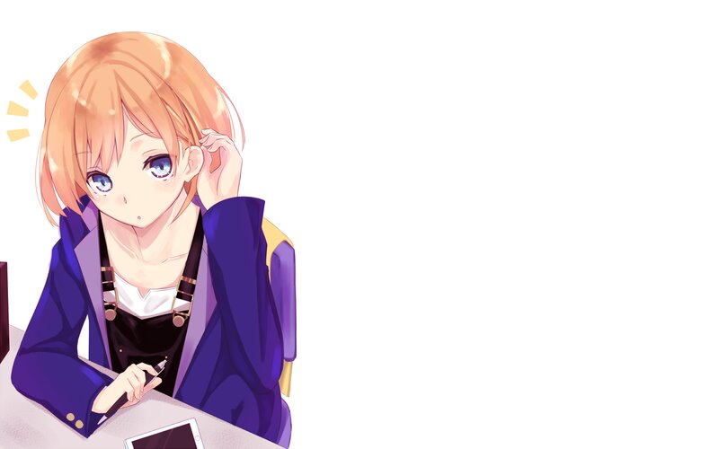 Anime Girl at Desk — Purple, Calm, Pen