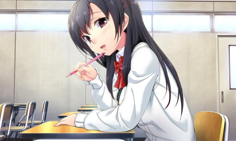 Anime Girl at Desk — White, Calm