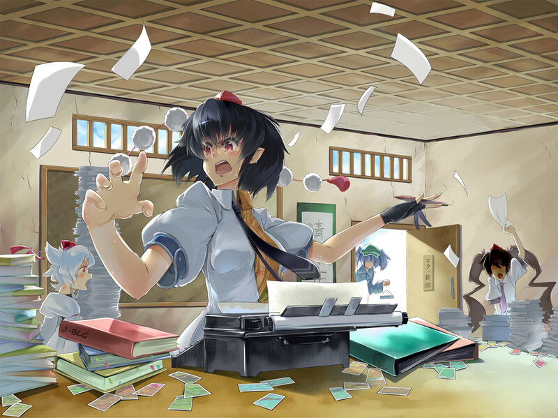 Anime Girl at Desk — White, Chaotic