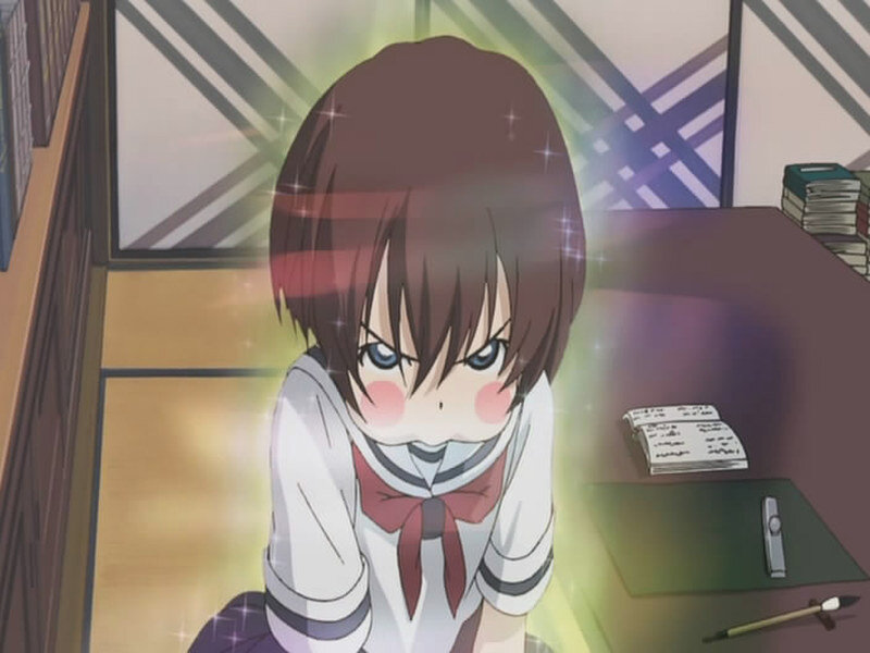 Anime Girl at Desk — White, Dramatic