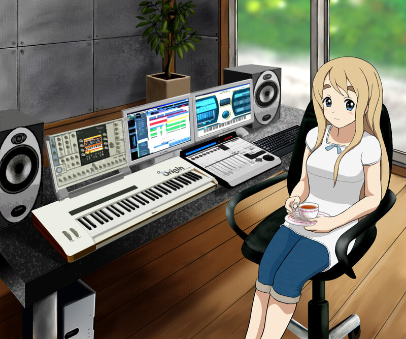 Anime Girl at Desk — White