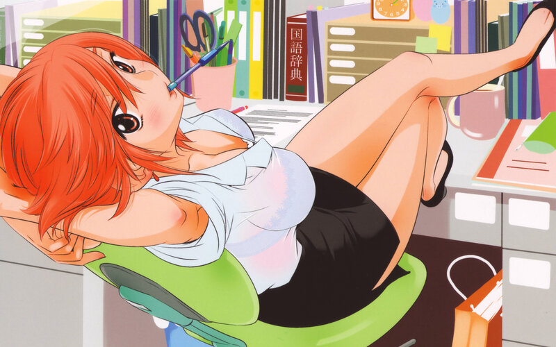 Anime girl at desk with pen
