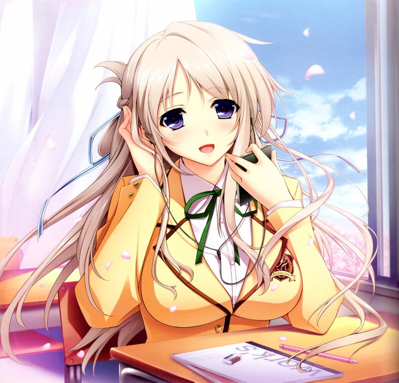 Anime Girl at Desk — Yellow, Calm, Spring