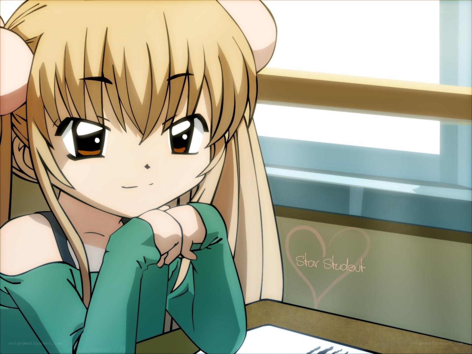 anime girl at desk