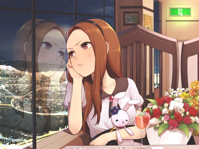 Anime Girl at Dinner Table — Brown