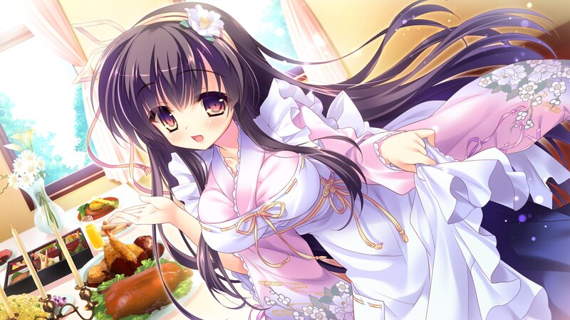 Anime Girl at Dinner Table — Purple