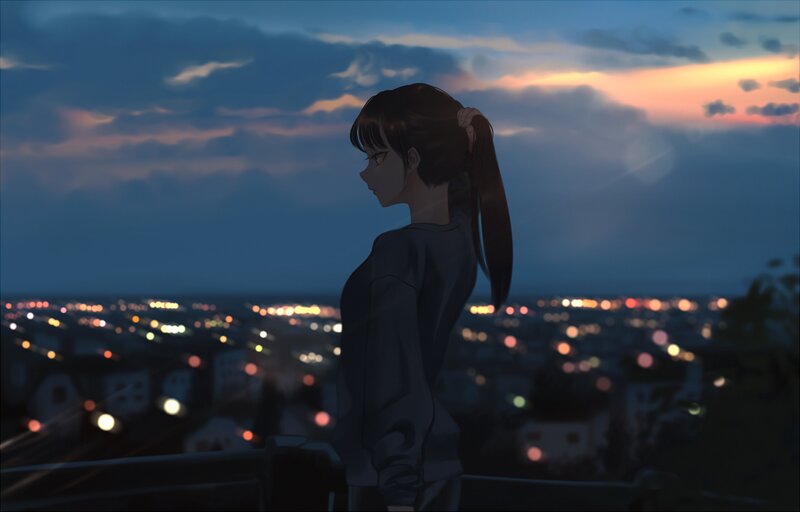 Anime Girl at Dusk — Blue